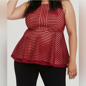 Torrid Shadow Stripe Peplum Top Dark Red Size 4 or 3x